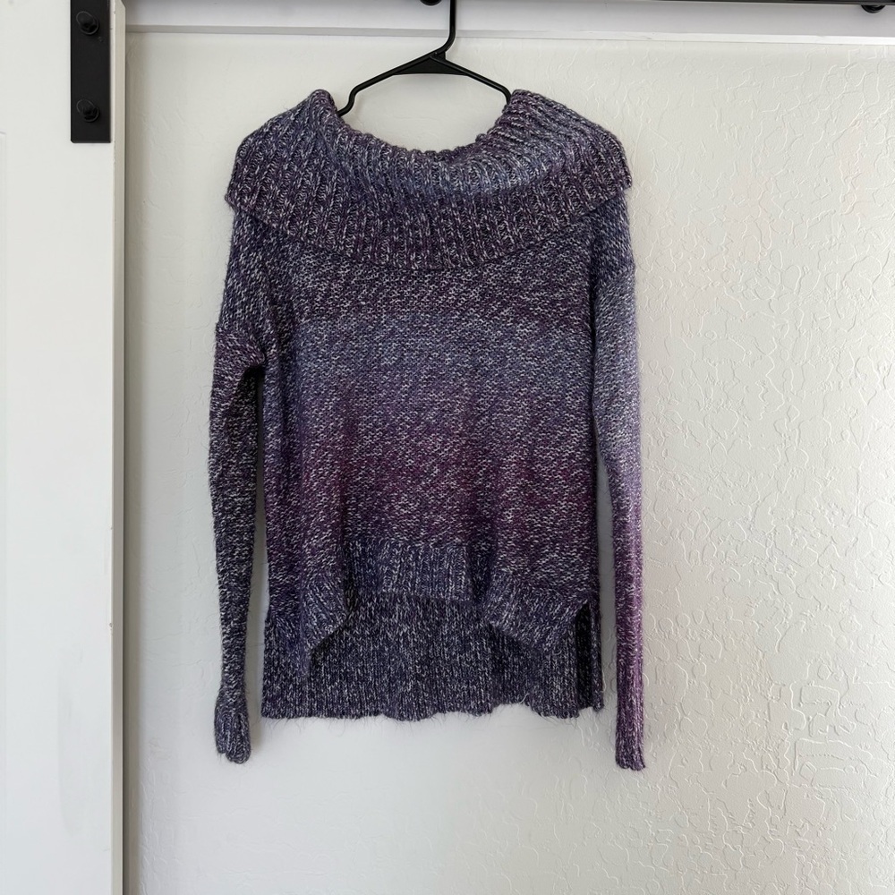 American Eagle Purple Knit Thick Cowl Neck Fold Over Ombré Cozy Sweater Y2K Vtg